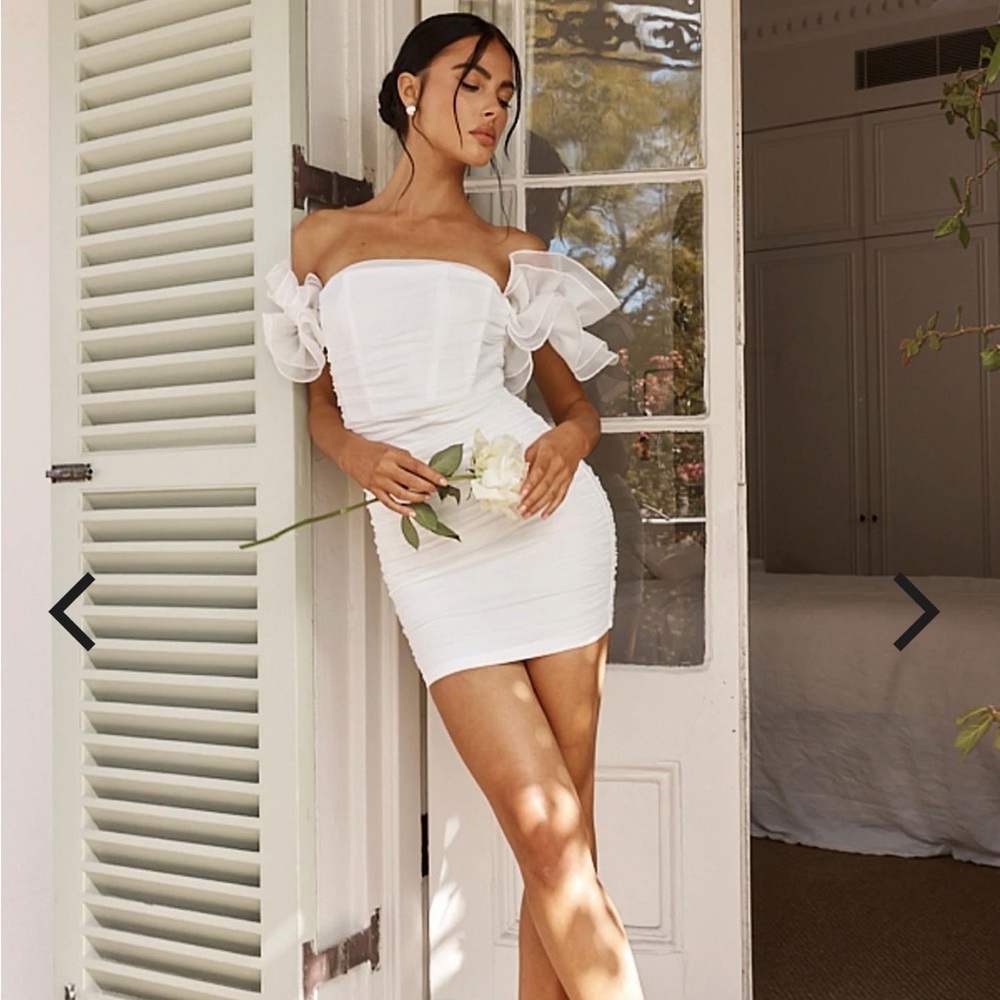 Selfie Leslie White Off-Shoulder Mini Dress